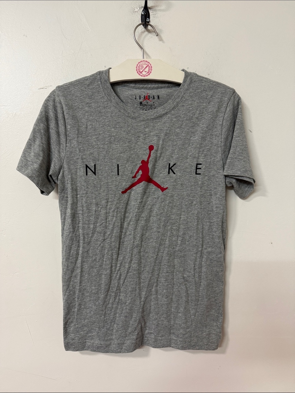 Nike Gray Tee with Red Jumpman Logo - Kids Short Sleeve